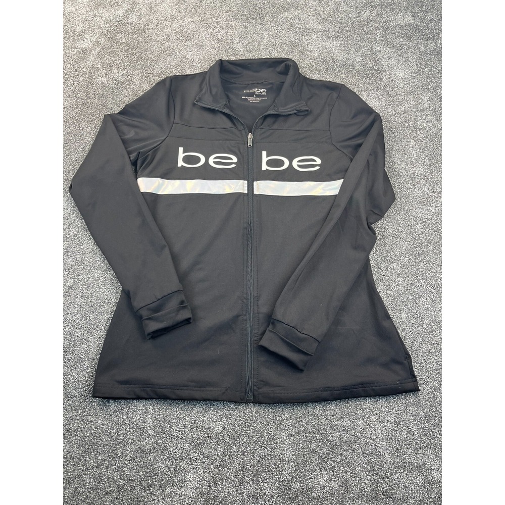 Bebe Sport Jacket Womens S Polyester Blend Black Logo Full Zip Collared Active‎
